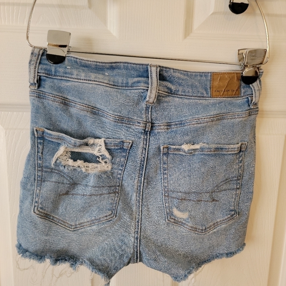 American Eagle 4 High Rise Denim Shorts Shortie Distressed - Picture 8 of 9
